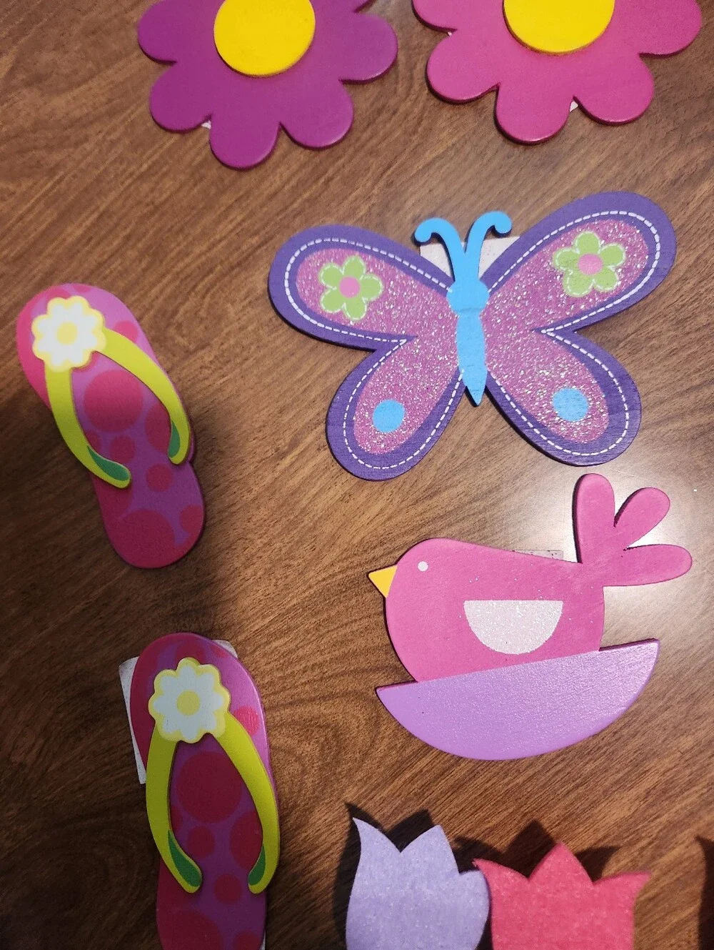 Spring Party Wooden Decorations - Pink & Purple Floral and Butterfly Set